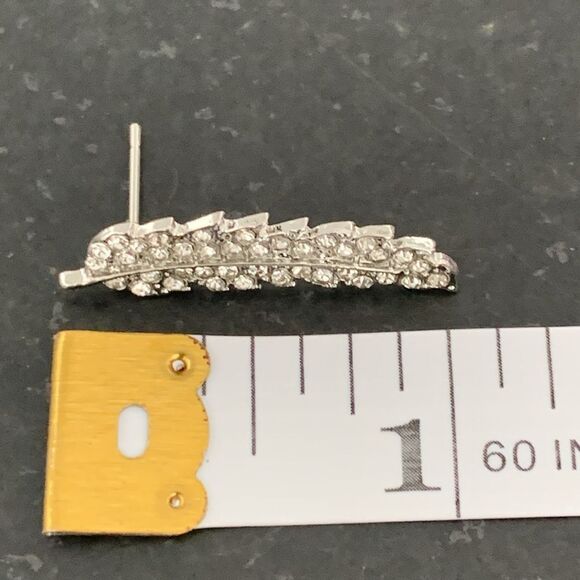 Sparkly Feather Ear Crawler Silver Tone Earrings, Angel Wings, Leaf Studs Gift - Picture 7 of 10